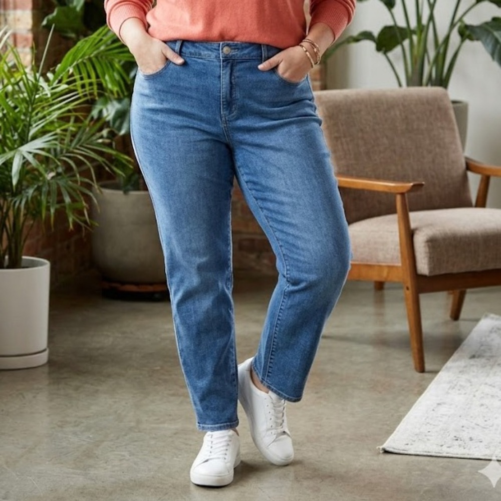 Susan Graver girlfriend, jeans midrise, straight leg comfortable with stretch 14